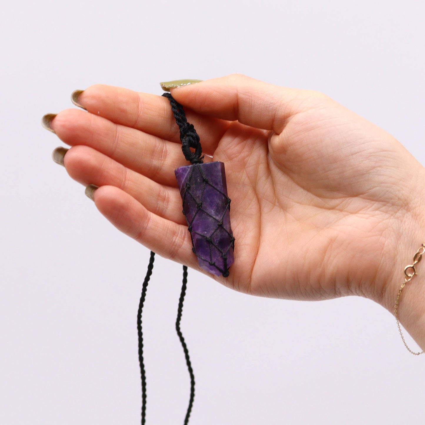 Laced Gemstone Flat Point Pendant - Amethyst