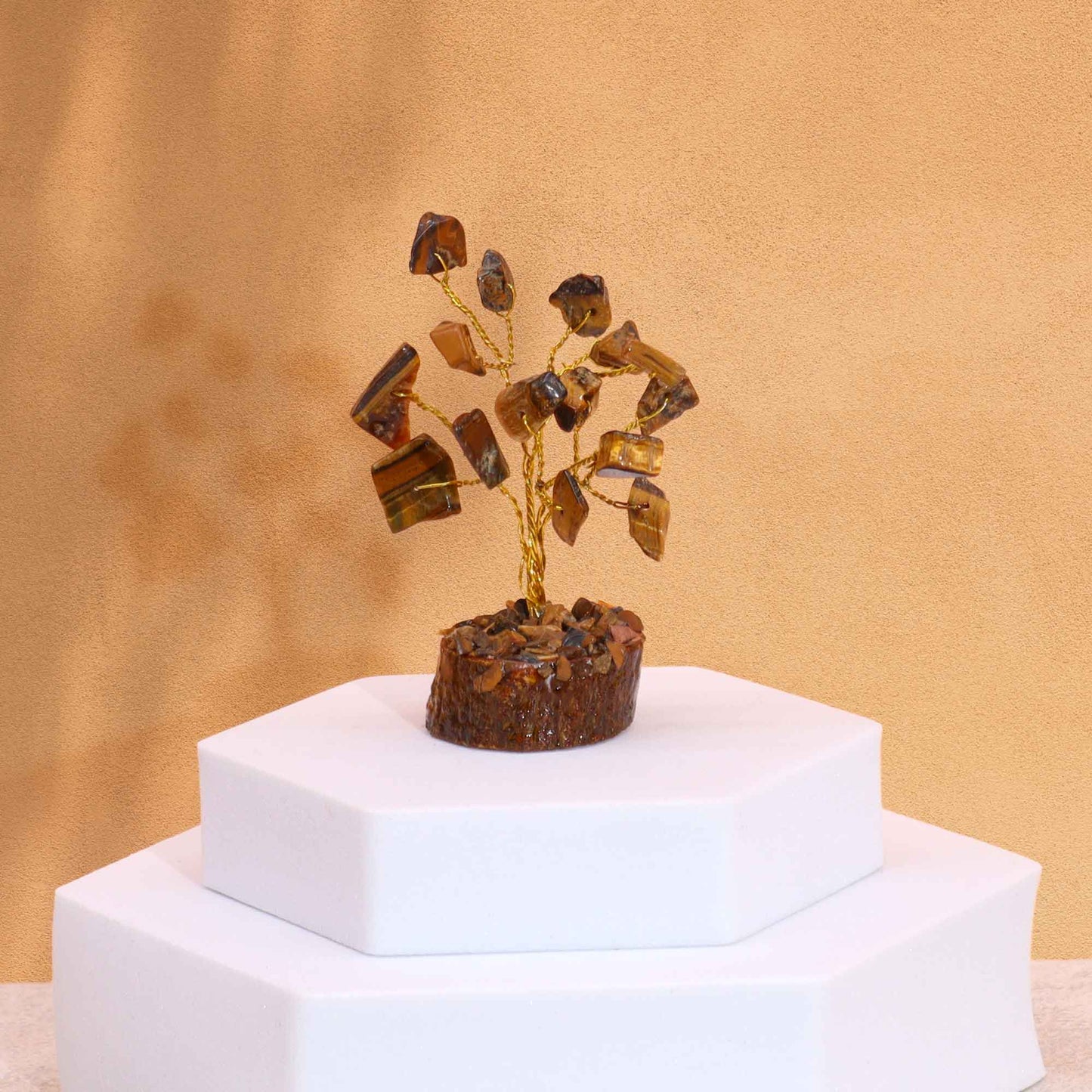 Mini Gemstone Trees On Wood Base - Tigereye (15 stones)