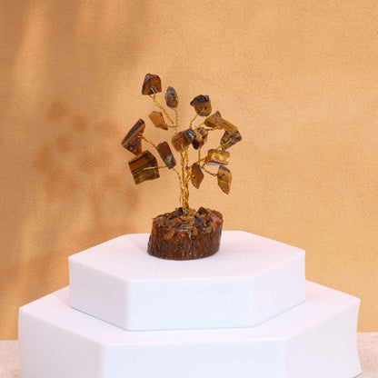 Mini Gemstone Trees On Wood Base - Tigereye (15 stones)