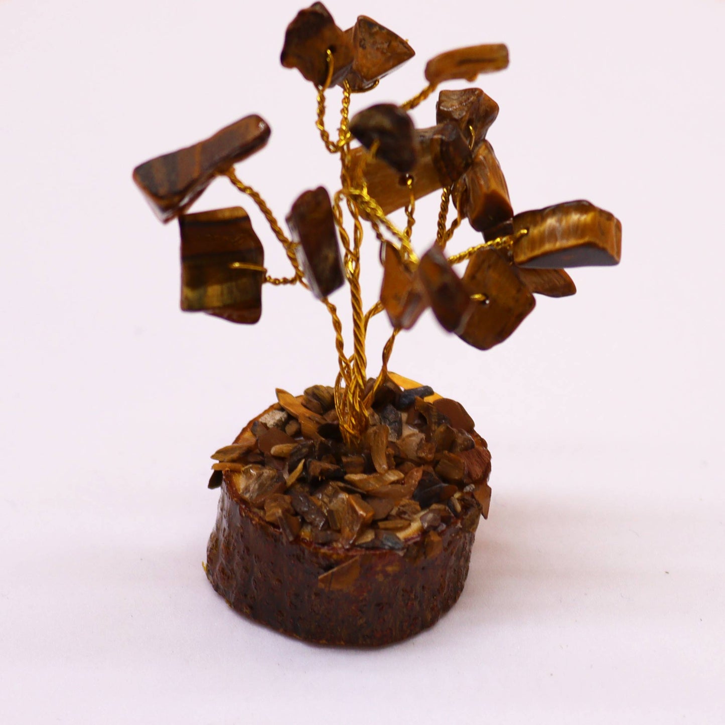 Mini Gemstone Trees On Wood Base - Tigereye (15 stones)