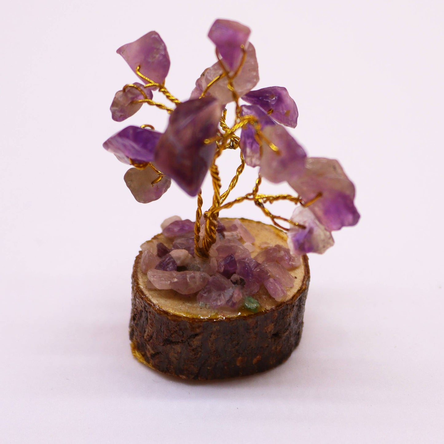 Mini Gemstone Trees On Wood Base - Amethyst (15 stones)