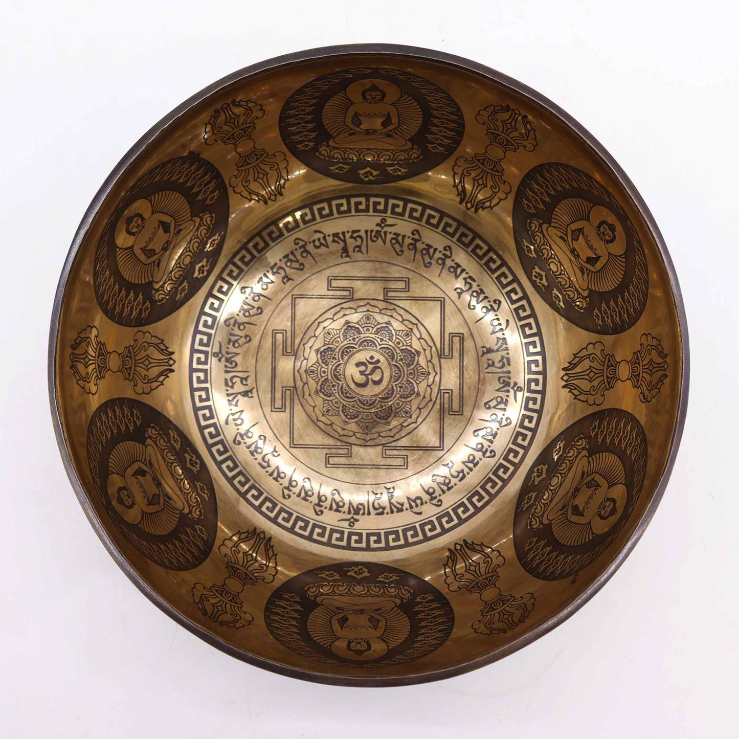 Tibetan Healing Engraved Bowl - 21cm - Om & Buddha