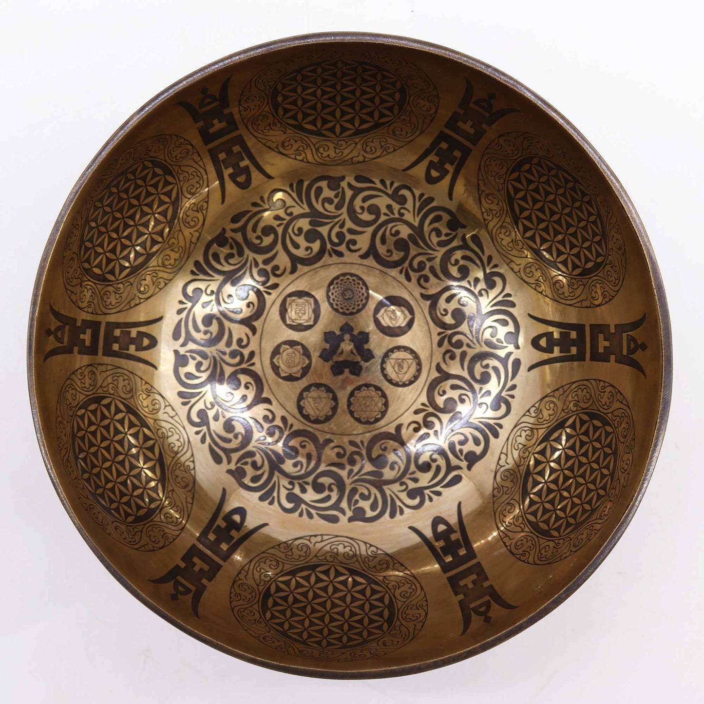 Tibetan Healing Engraved Bowl - 21cm - 7 Chakra & Flower of Life