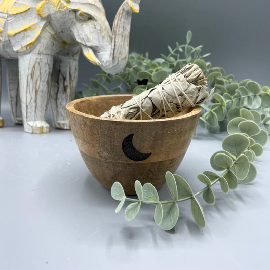 Wooden Smudge and Ritual Offerings Bowl - Three Moons - 12x7cm