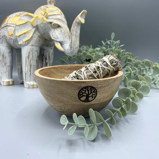 Wooden Smudge and Ritual Offerings Bowl - Tree of Life - 14x7cm