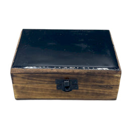 Medium Ceramic Glazed Wood Box - 15x10x6cm - Black