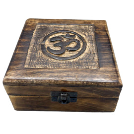 Square Wooden Keepsake Box 13x13x6cm - Om