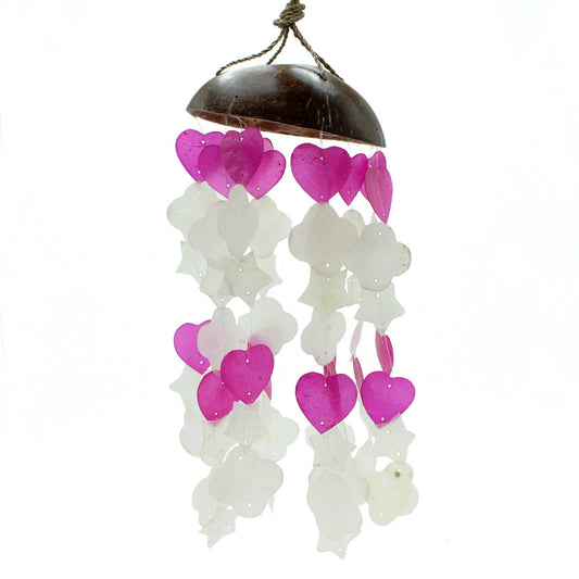 Coconut & Capiz Windchimes - Pink and White Mix Shapes - 35cm