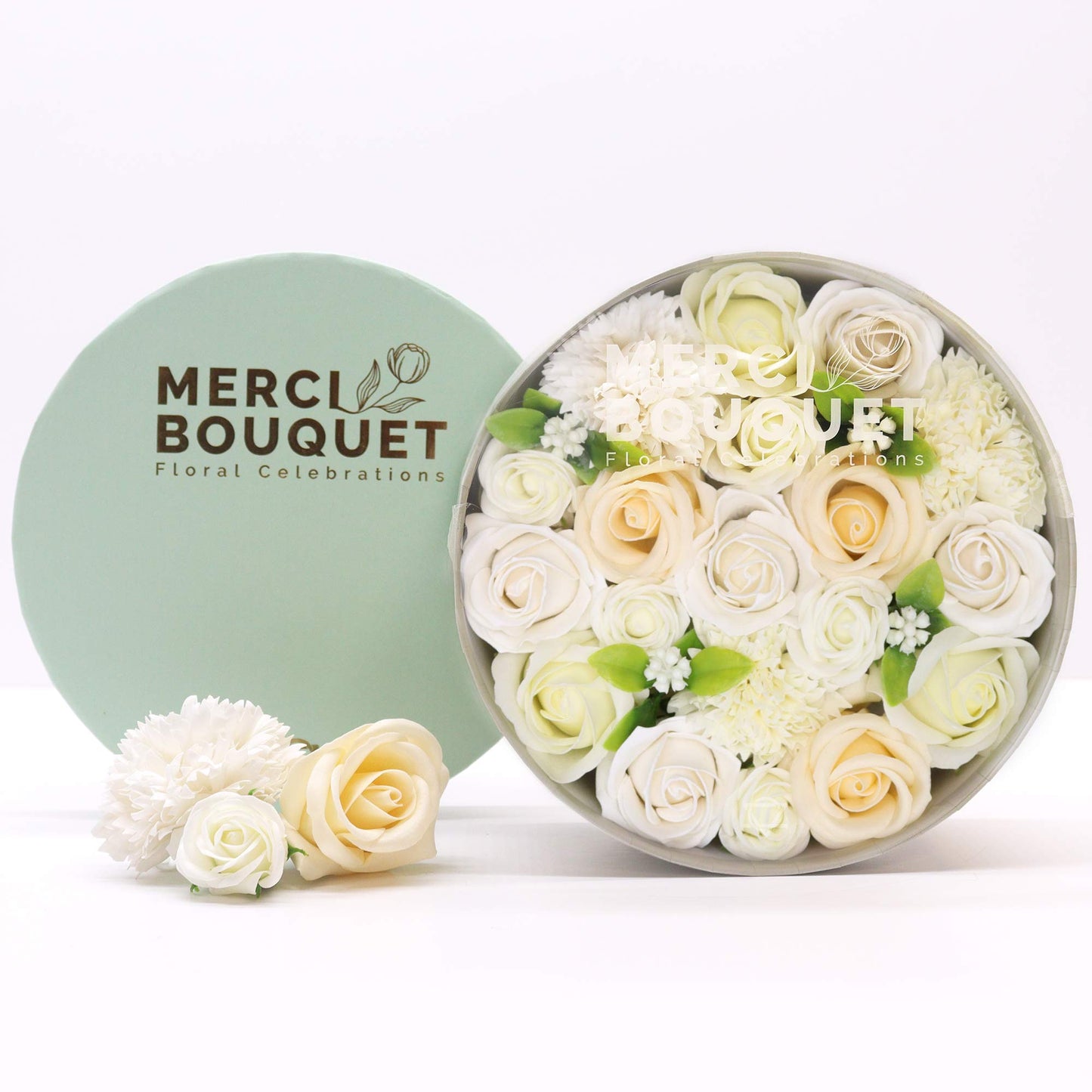 Round Soap Arrangement Box - Wedding Blessings - White & Ivory