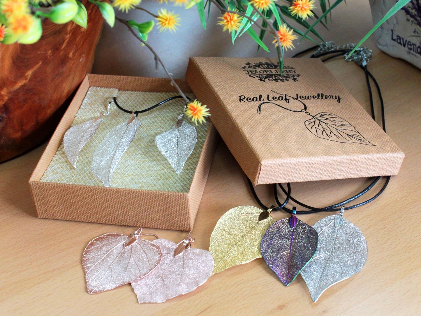 Necklace & Earring Set - Bravery Leaf - Pewter