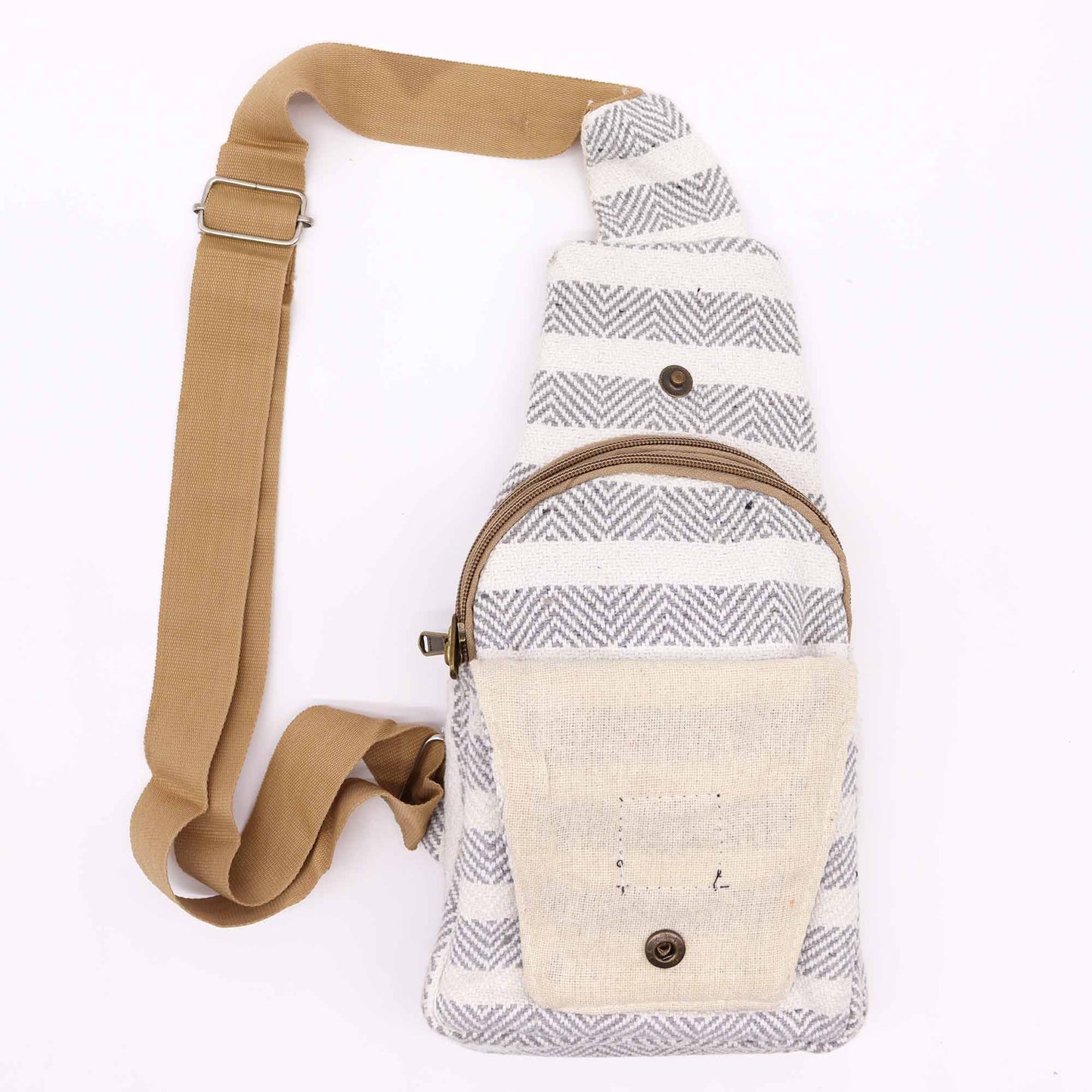 Body Cross Bag Natural Cotton - Grey & White