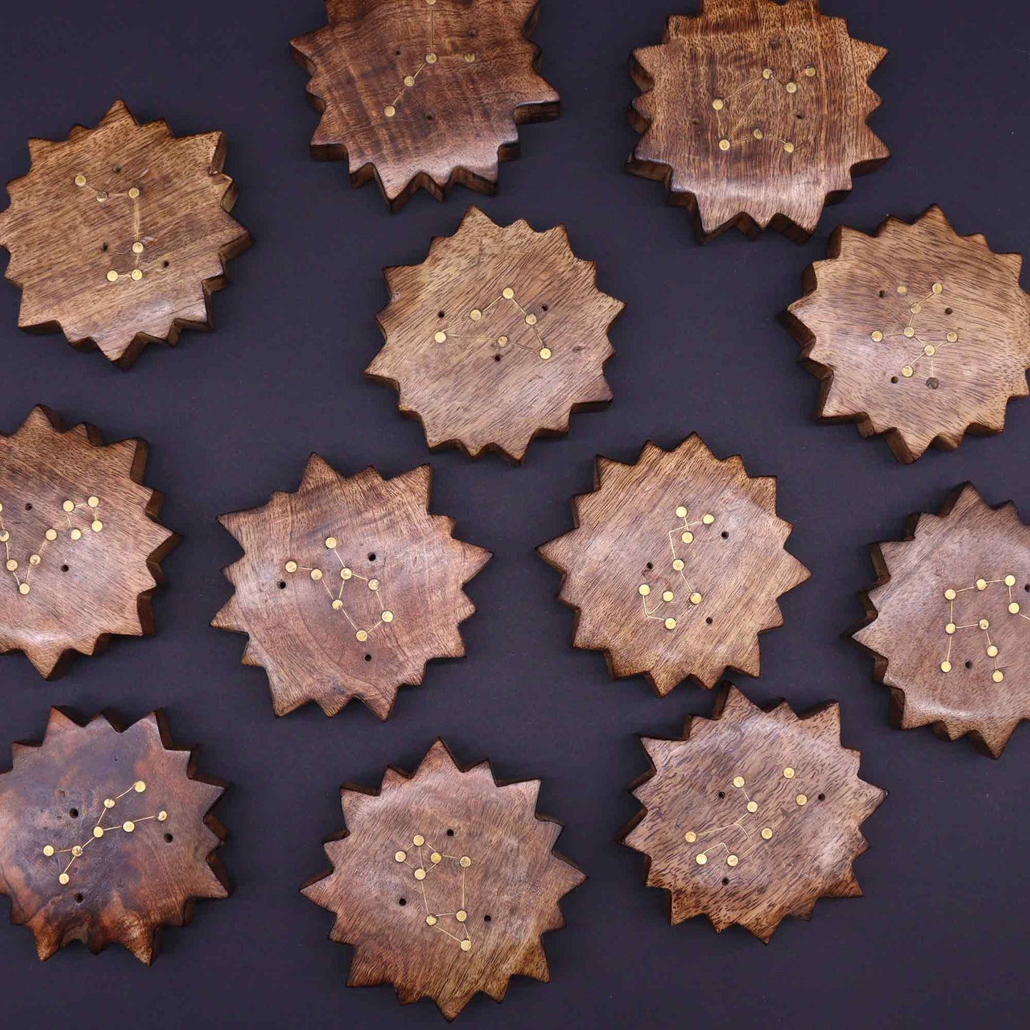 12 Pack Engraved and Brass Zodiac Sign Incense Burners - Sun