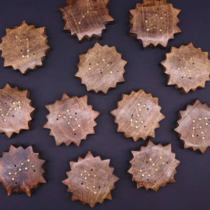 12 Pack Engraved and Brass Zodiac Sign Incense Burners - Sun