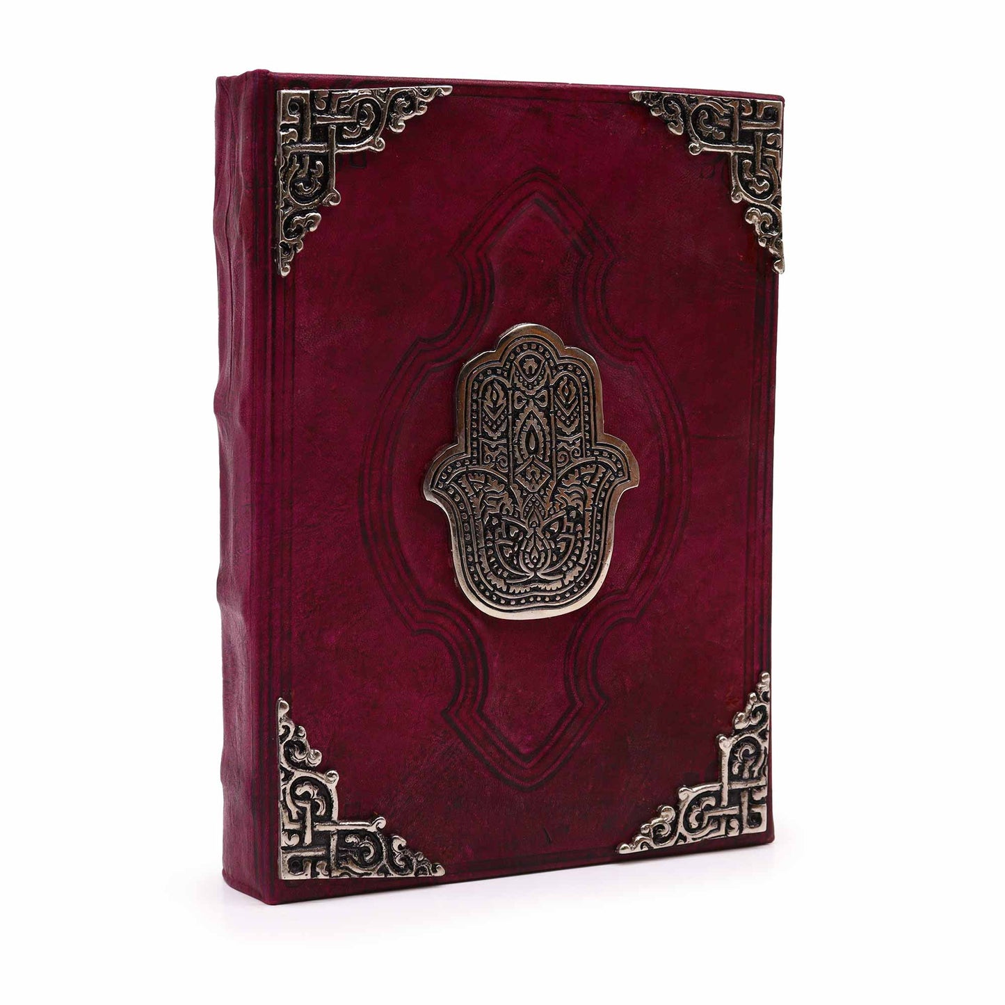 Heafty Red Tan Book - Zinc Hamsa Decor - 200 Deckle Edges Pages