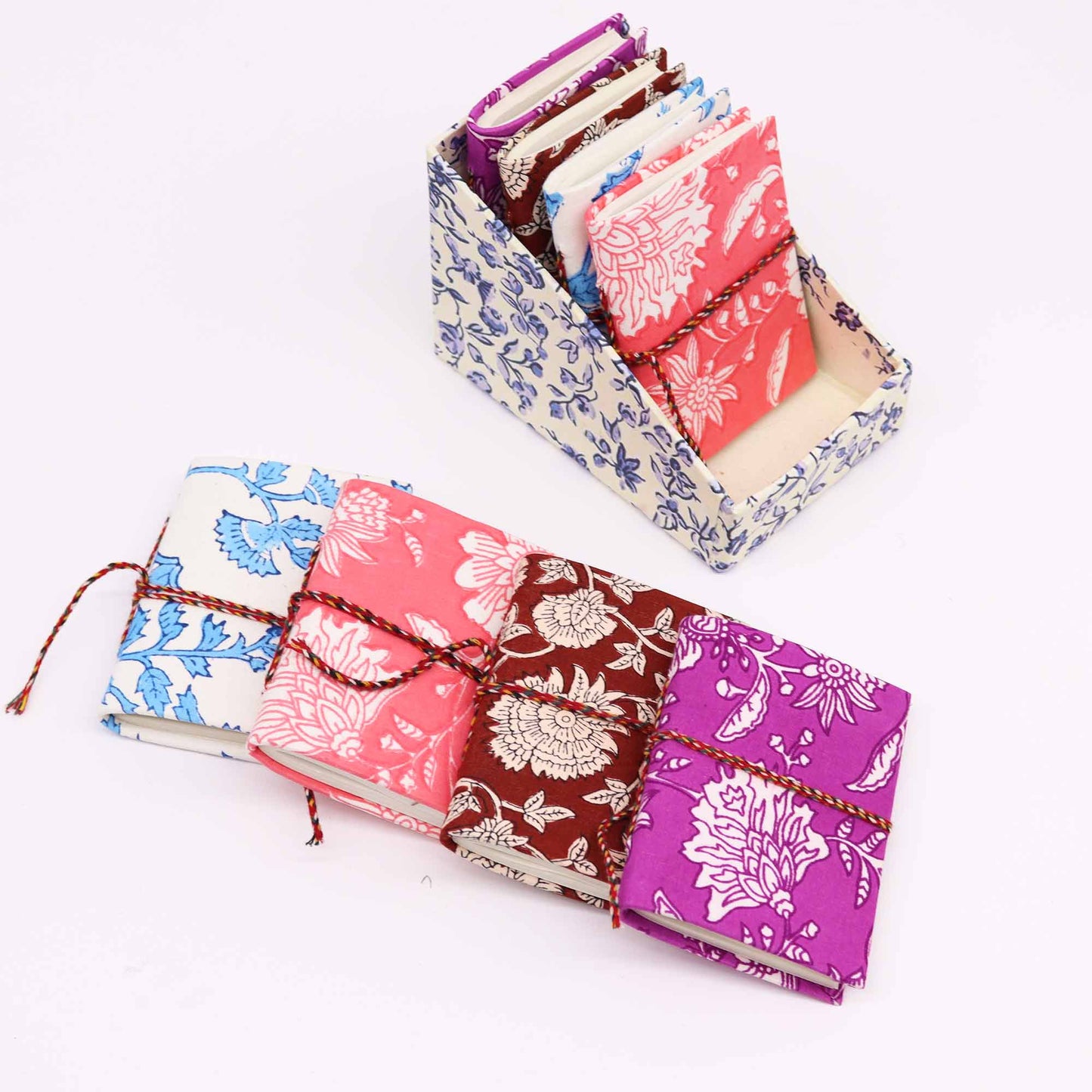 4 Pack Floral Print Cotton Bound Notebooks 7x10cm - Assorted