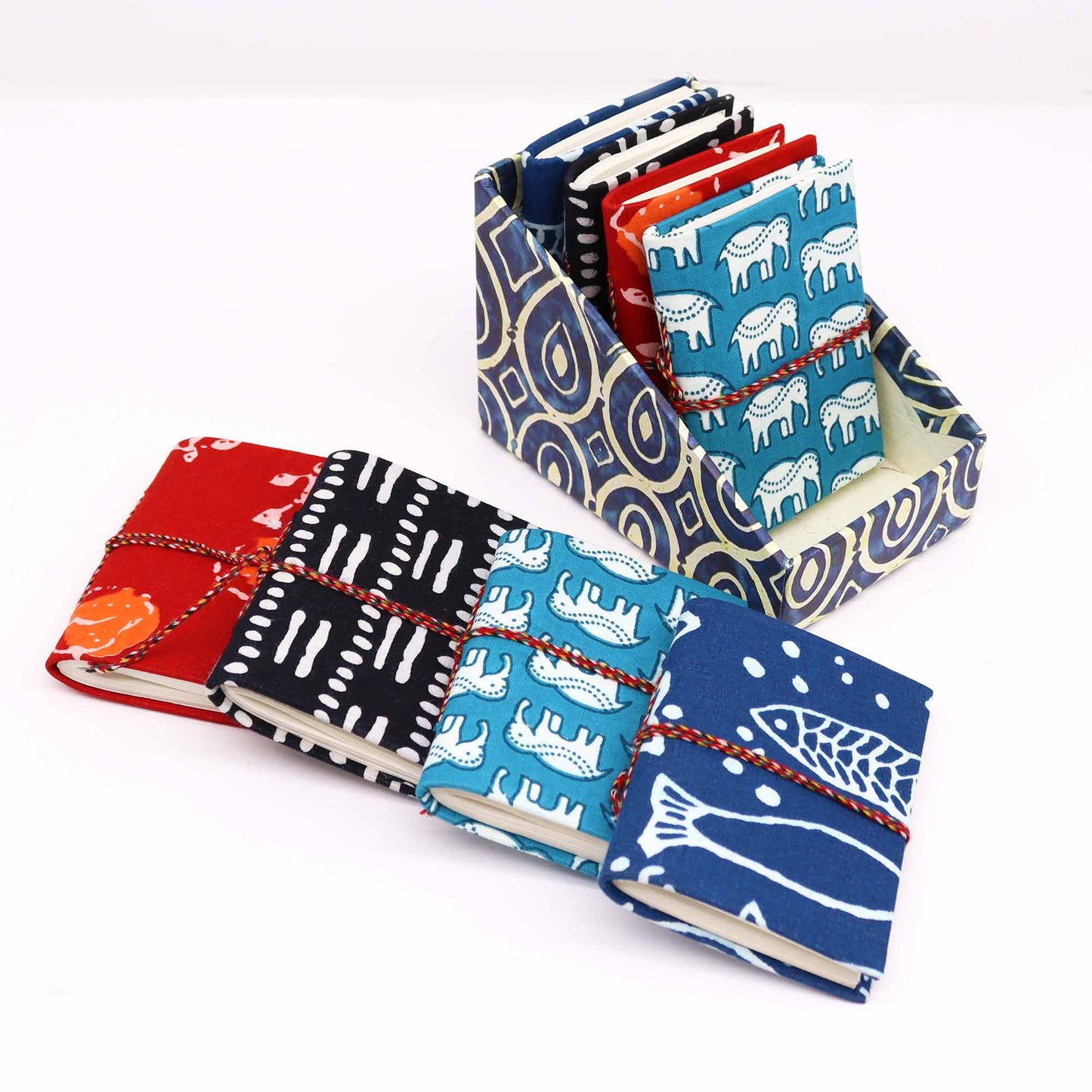 4 Pack Block Print Cotton Bound Notebooks 7x10cm - Assorted