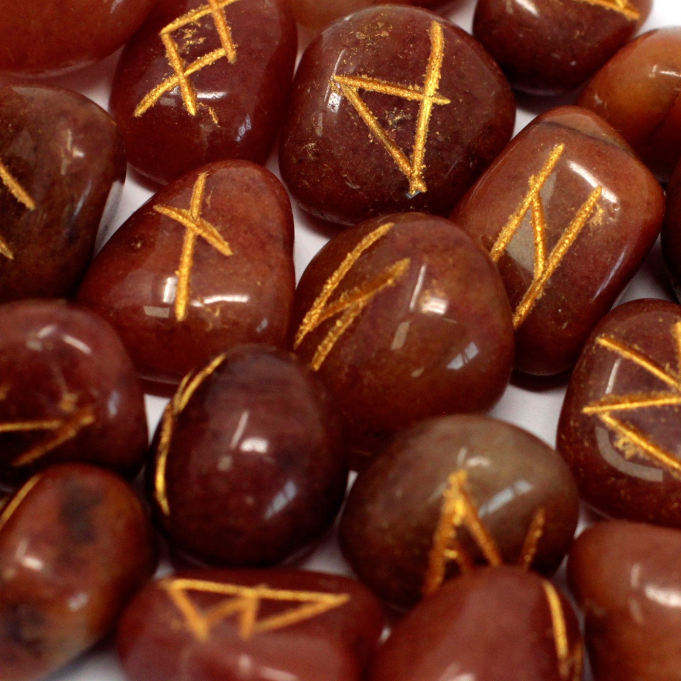 Runes Stone Set in Pouch - Red Aventurine