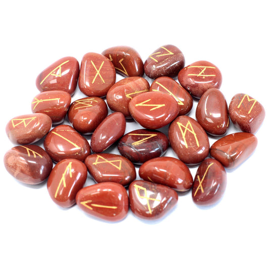 Runes Stone Set in Pouch - Red Jasper