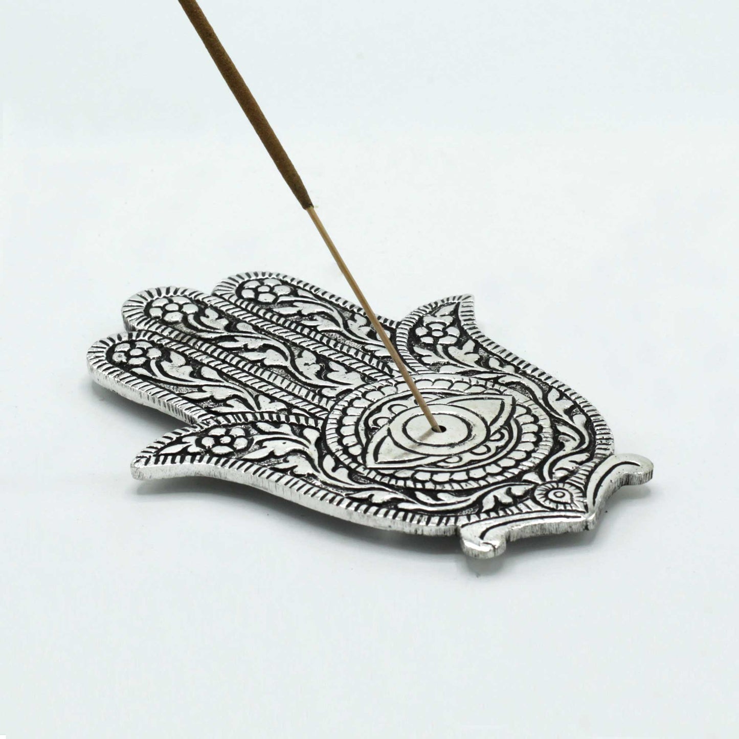 Polished Aluminium Hamsa Incense Holder 14cm