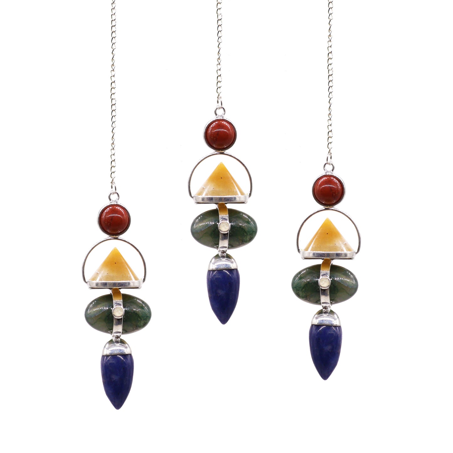 Four Elements Gemstone Pendulum - Red Jasper, Yellow Aventurine, Moss Agate, Sodalite & Moonstone