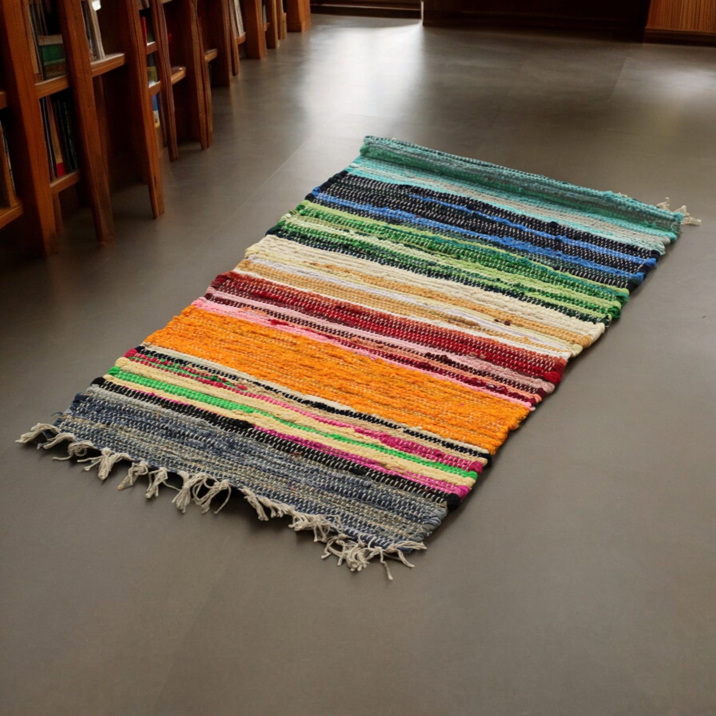 Small Rag Rug - 50x90cm - premium quality -  Rainbow Colours