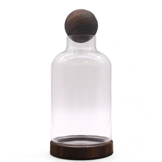 Large Ball Top Terarium on Dark Tung Wood - 16x32cm