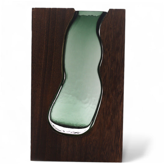 Lrg Glass Vase / Terarium inside Dark Tung Wood - 18x5x32cm