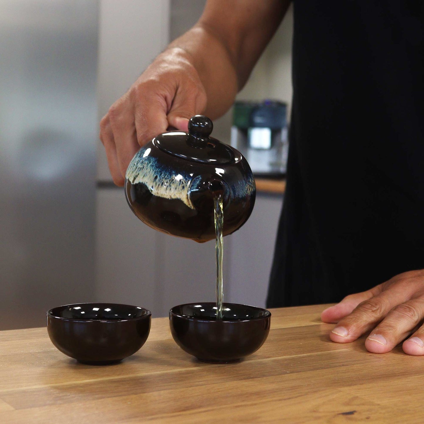 Herbal Black Glaze Teapot Set - Pot & Two Cups