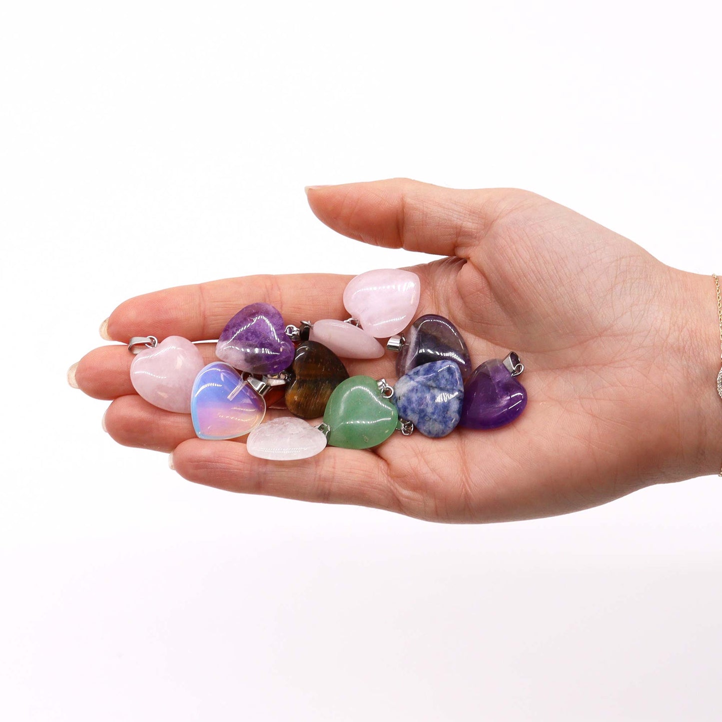 Gemstone Heart Pendants (12 assorted)  20x6mm