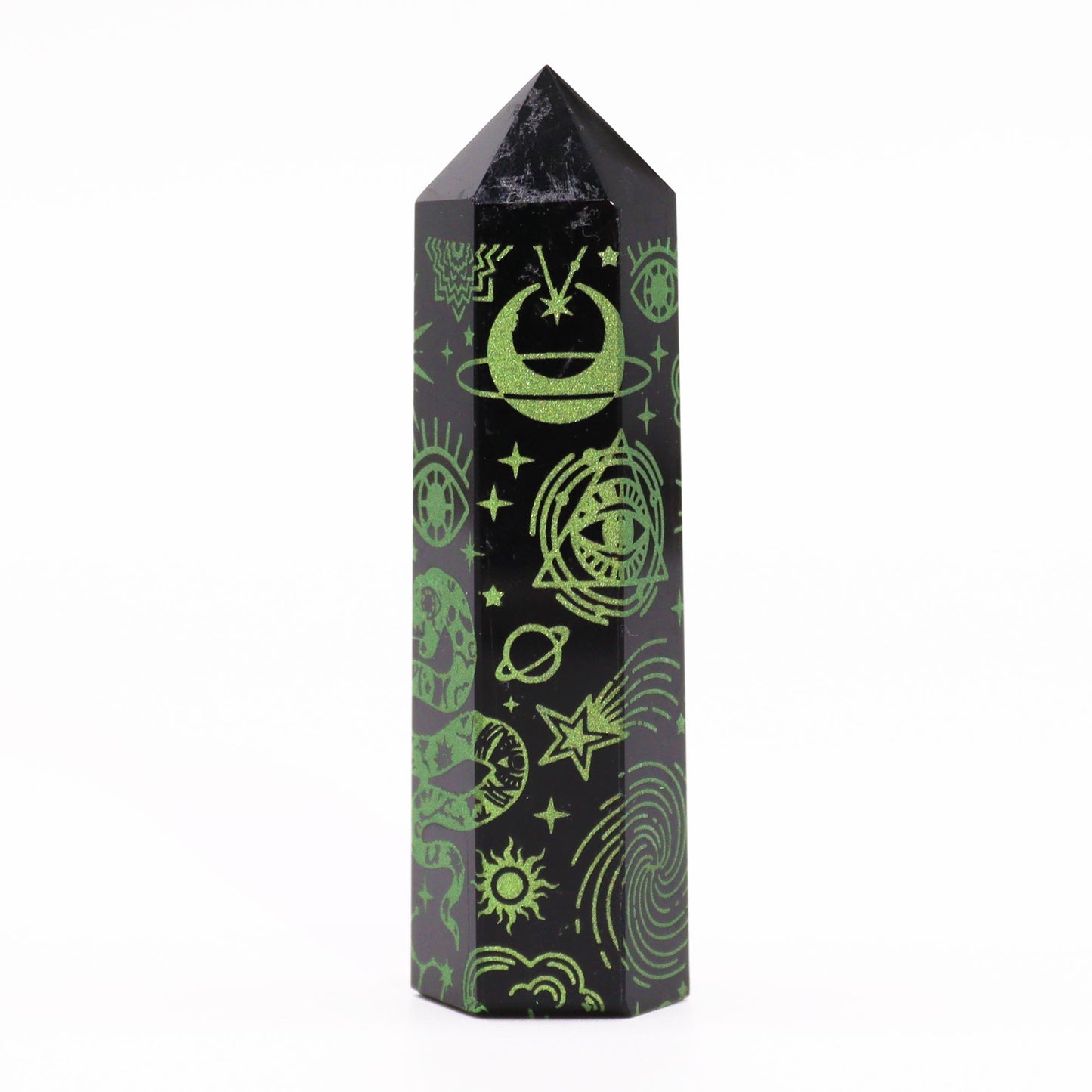 Black Obsidian Points (approx 60-70 gm 9cm) - Mystic Story - Forest Green