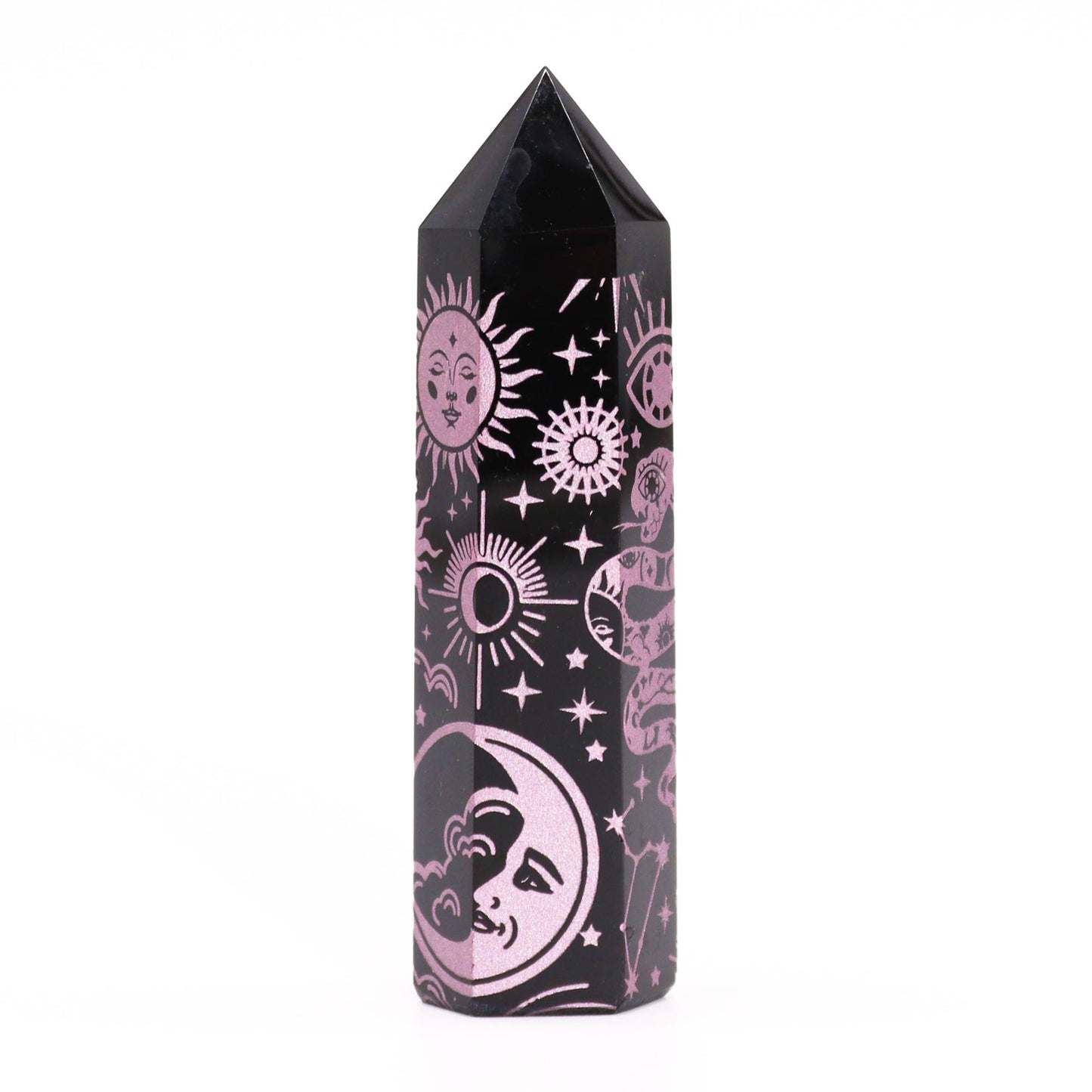 Black Obsidian Points (approx 60-70 gm 9cm) - Mystic Story - Rose Pink