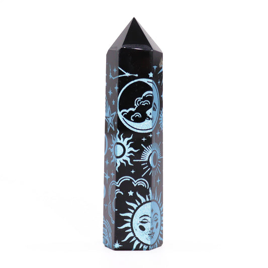 Black Obsidian Points (approx 60-70 gm 9cm) - Mystic Story - Sky Blue