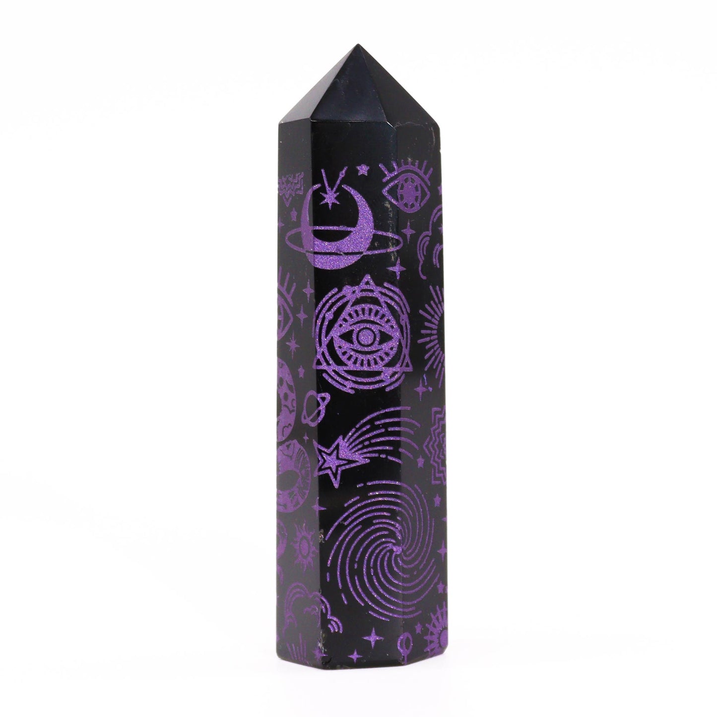 Black Obsidian Points (approx 60-70 gm 9cm) - Mystic Story - Deep Purple