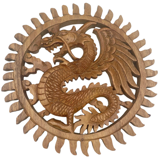 Winged Sun Dragon Plaque Carving - 30cm