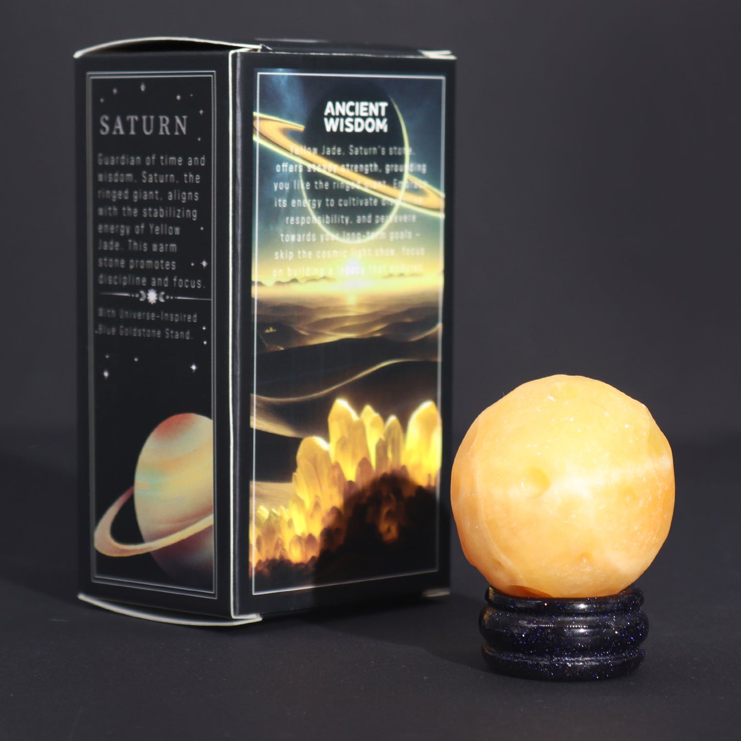 Yellow Jade Planet on a Sola Goldstone Stand - 40mm (30x15mm stand)