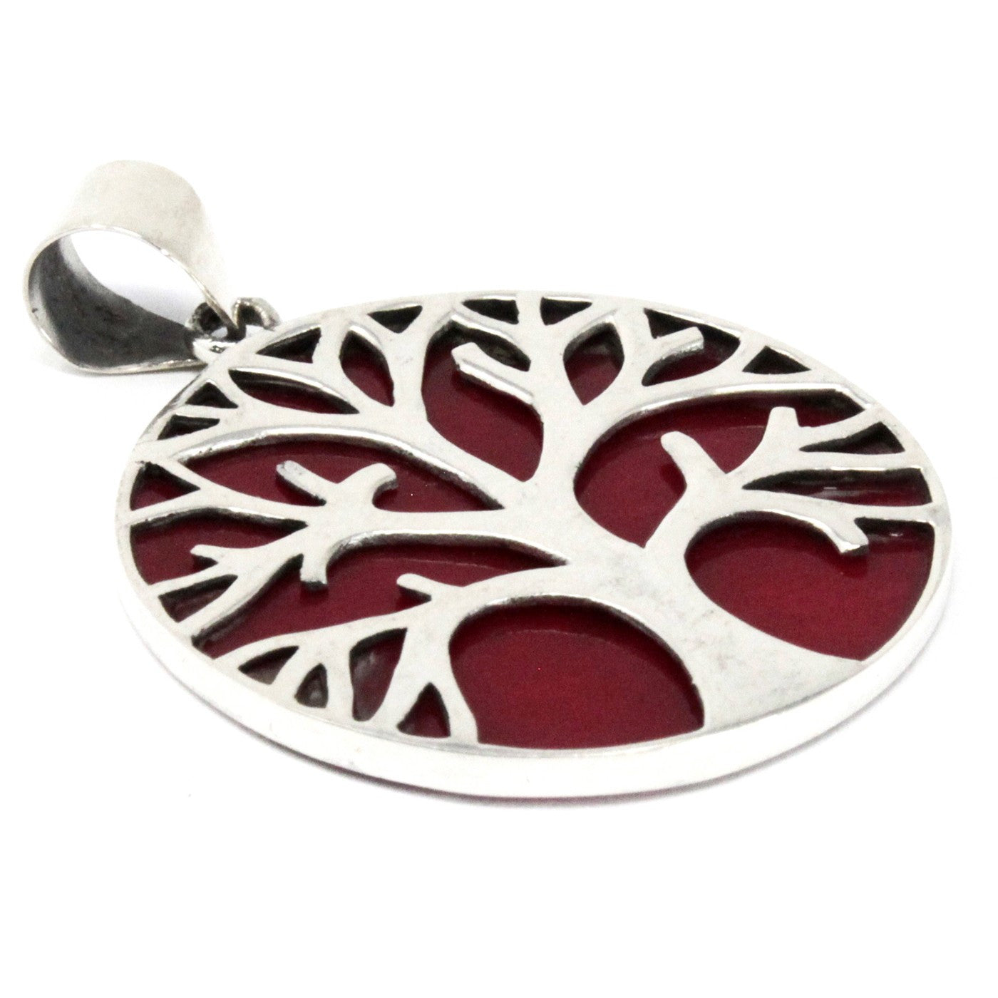 Tree of Life Silver Pendent 30mm - Coral Effect