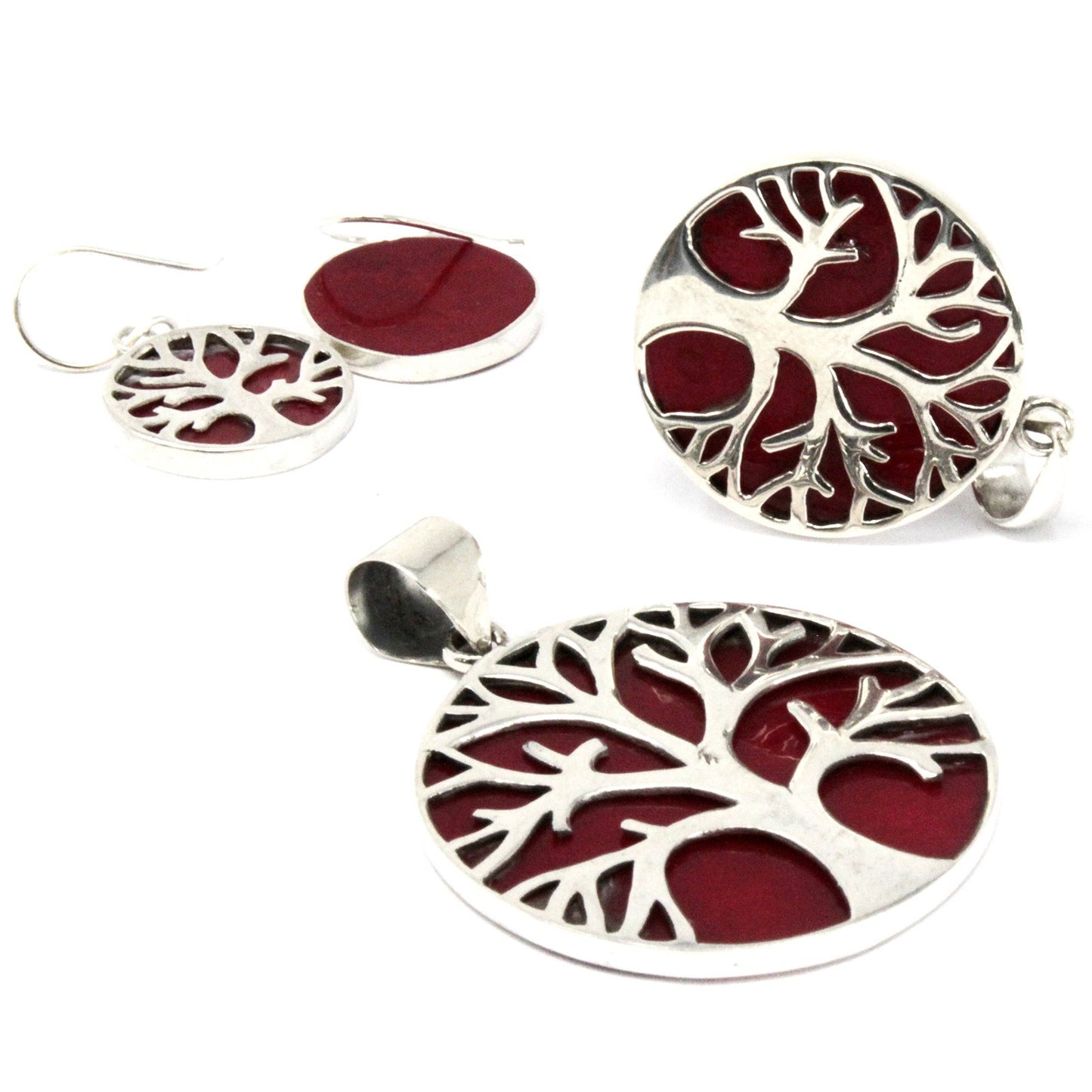 Tree of Life Silver Pendent 30mm - Coral Effect