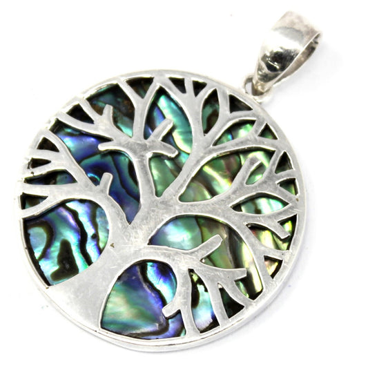 Tree of Life Silver Pendent 30mm - Abalone