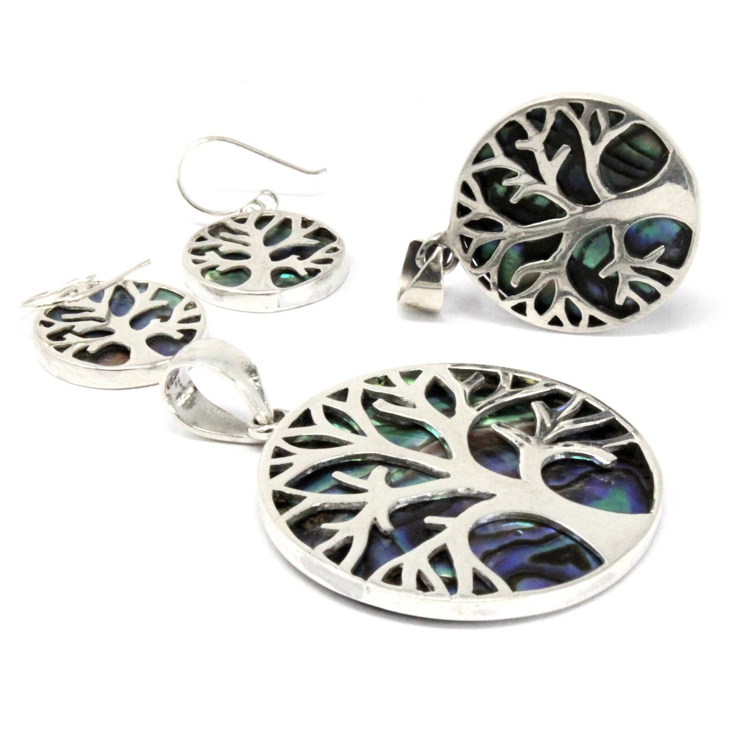 Tree of Life Silver Earrings 15mm - Abalone