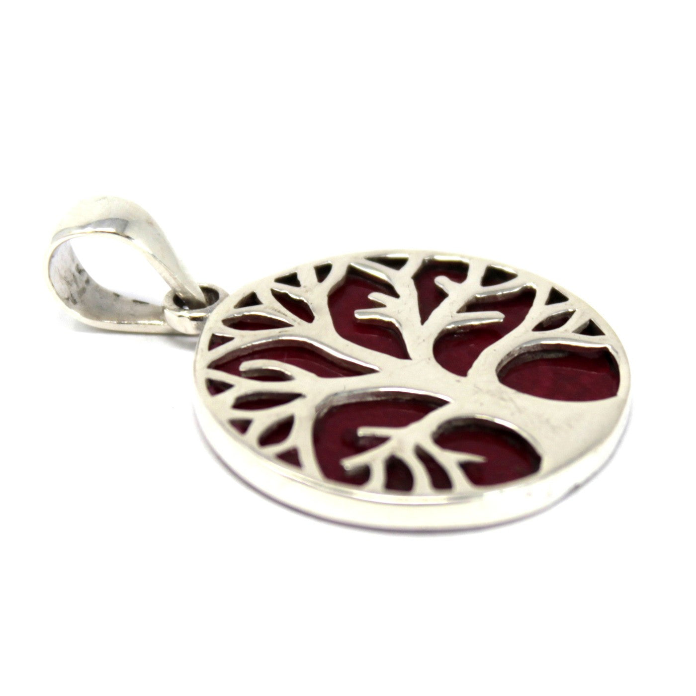 Tree of Life Silver Pendent 22mm - Coral Effect