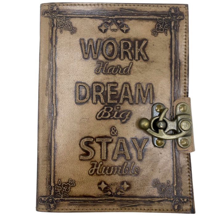 Leather Journel - Plain Paper -  Work & Dream Big (7x5") - Light Tan