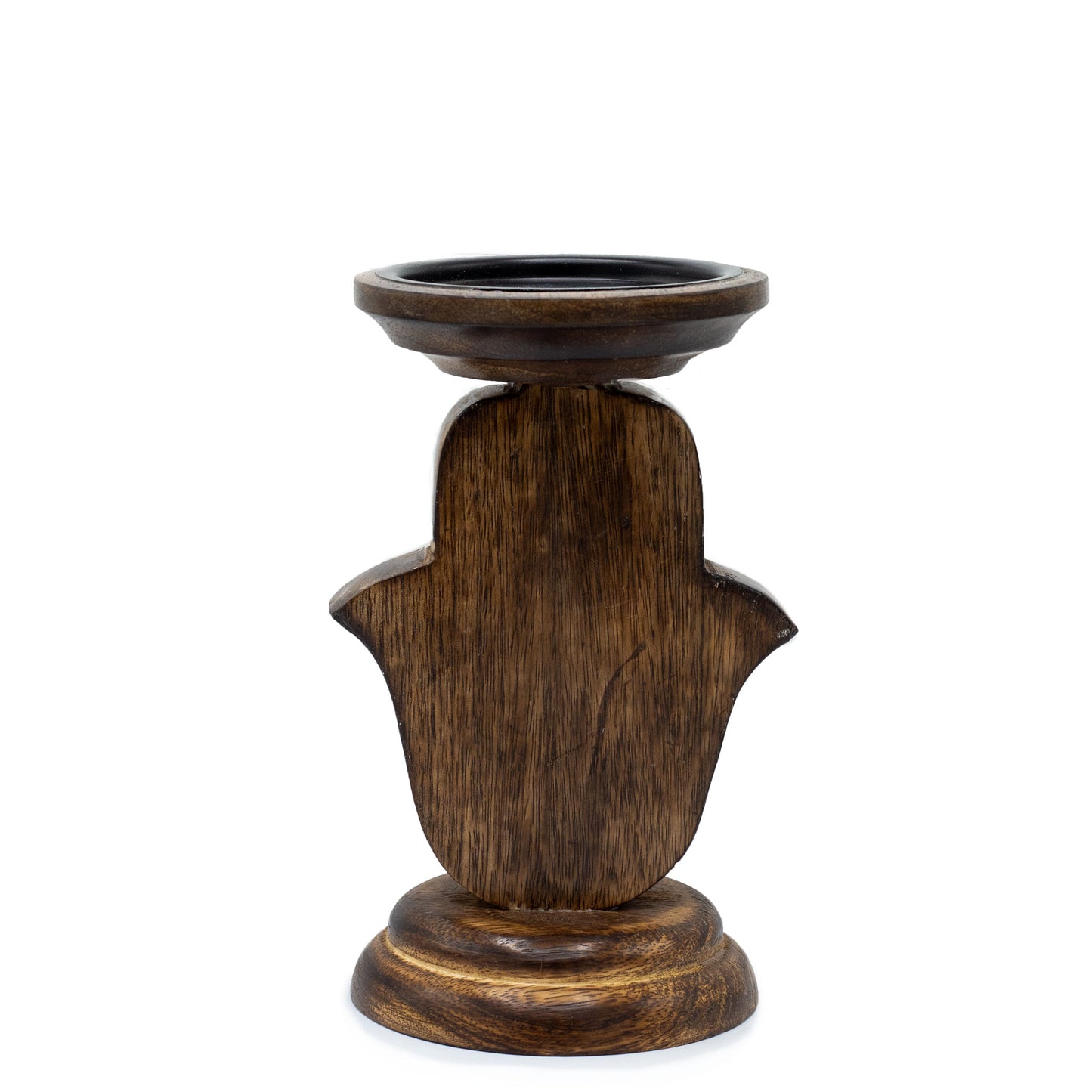 Mango Wood Candle Stand - Hamsa - Small 18x11cm