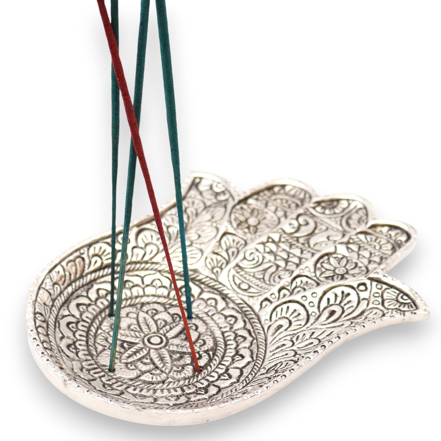 Polished Aluminium  Lrg Hamsa  Incense Holder 18x13cm