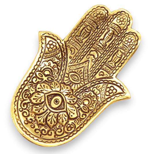 Gold Aluminium  Small Hamsa Incense Holder 13x5.5cm