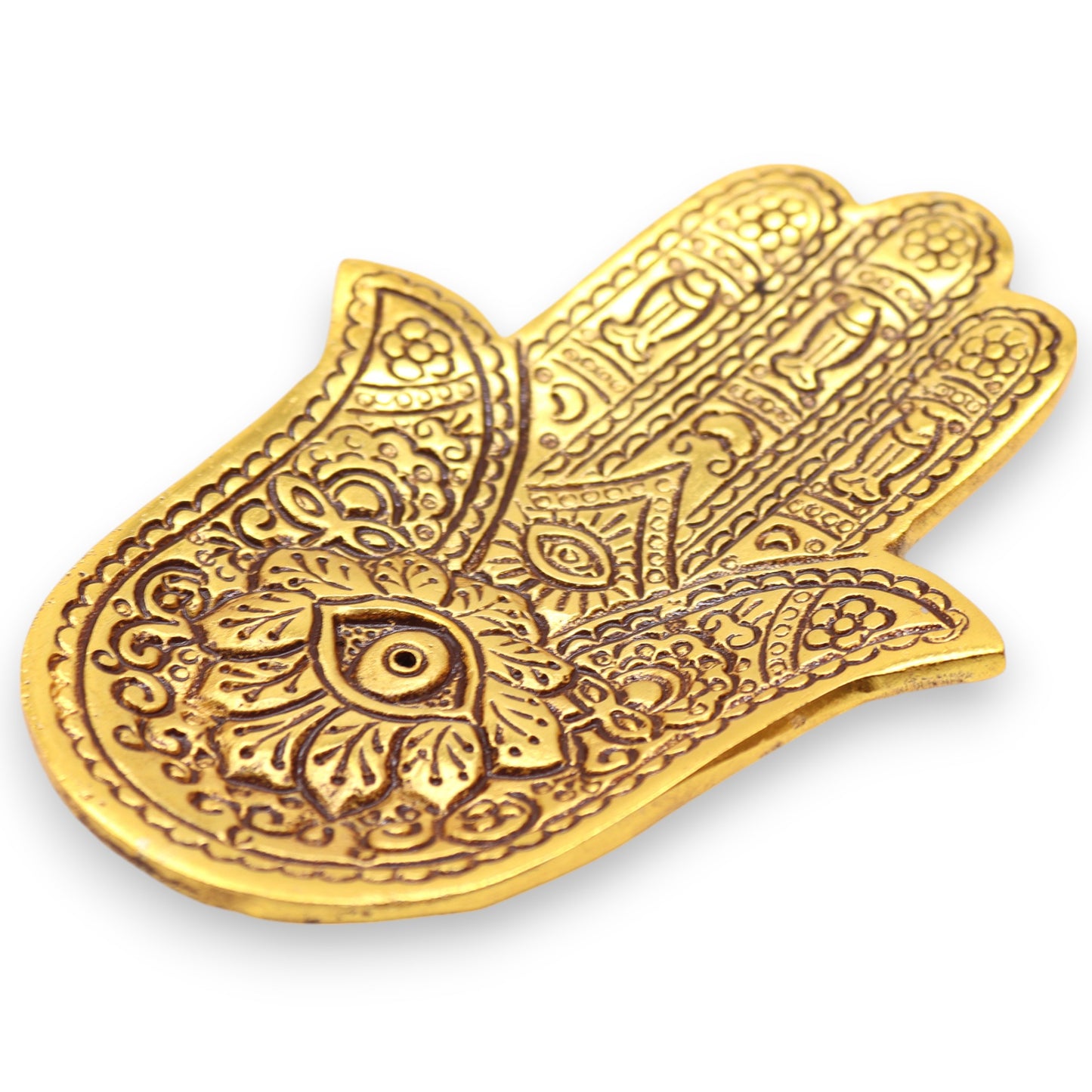 Gold Aluminium  Small Hamsa Incense Holder 13x5.5cm