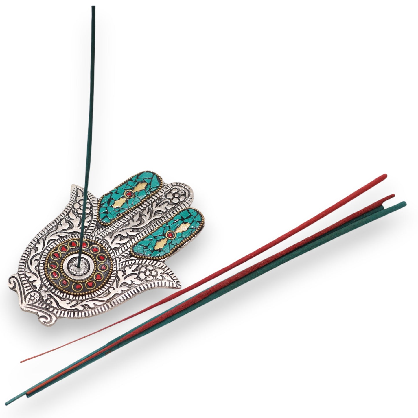 Green Small Hamsa Incense Holder 13x5.5cm