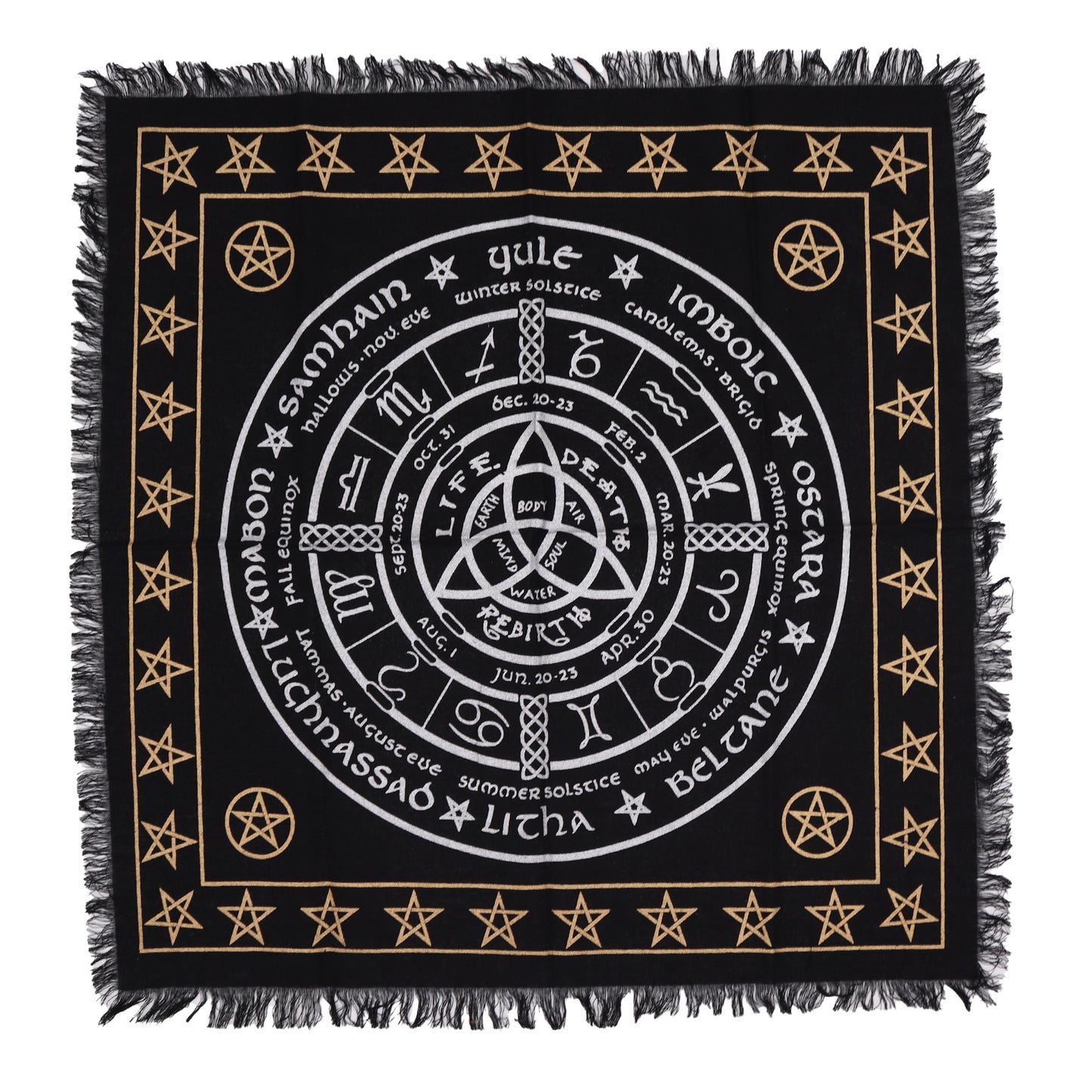 Esoteric Fringed Altar Cloth -  Life Death Rebirth