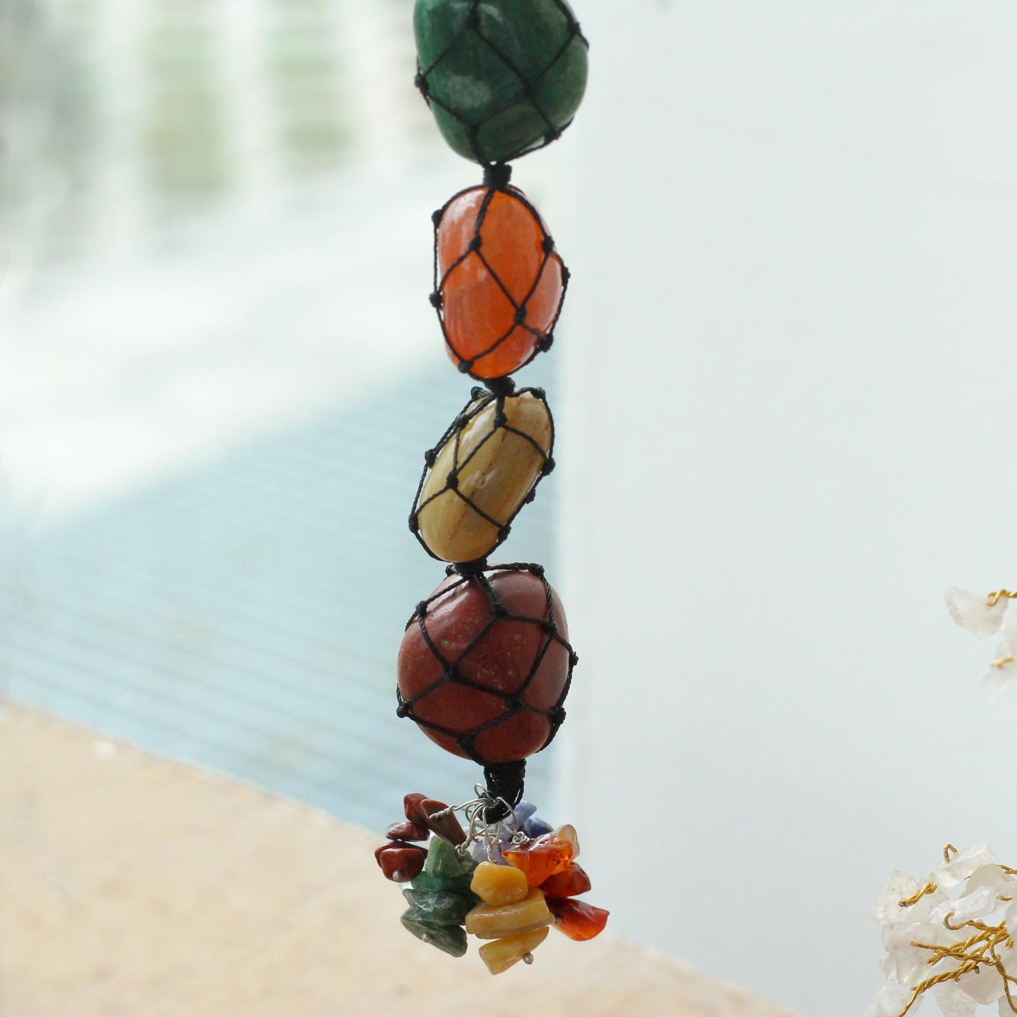 Hanging Chakra Stone  Pendant - Seven Chakra Chips