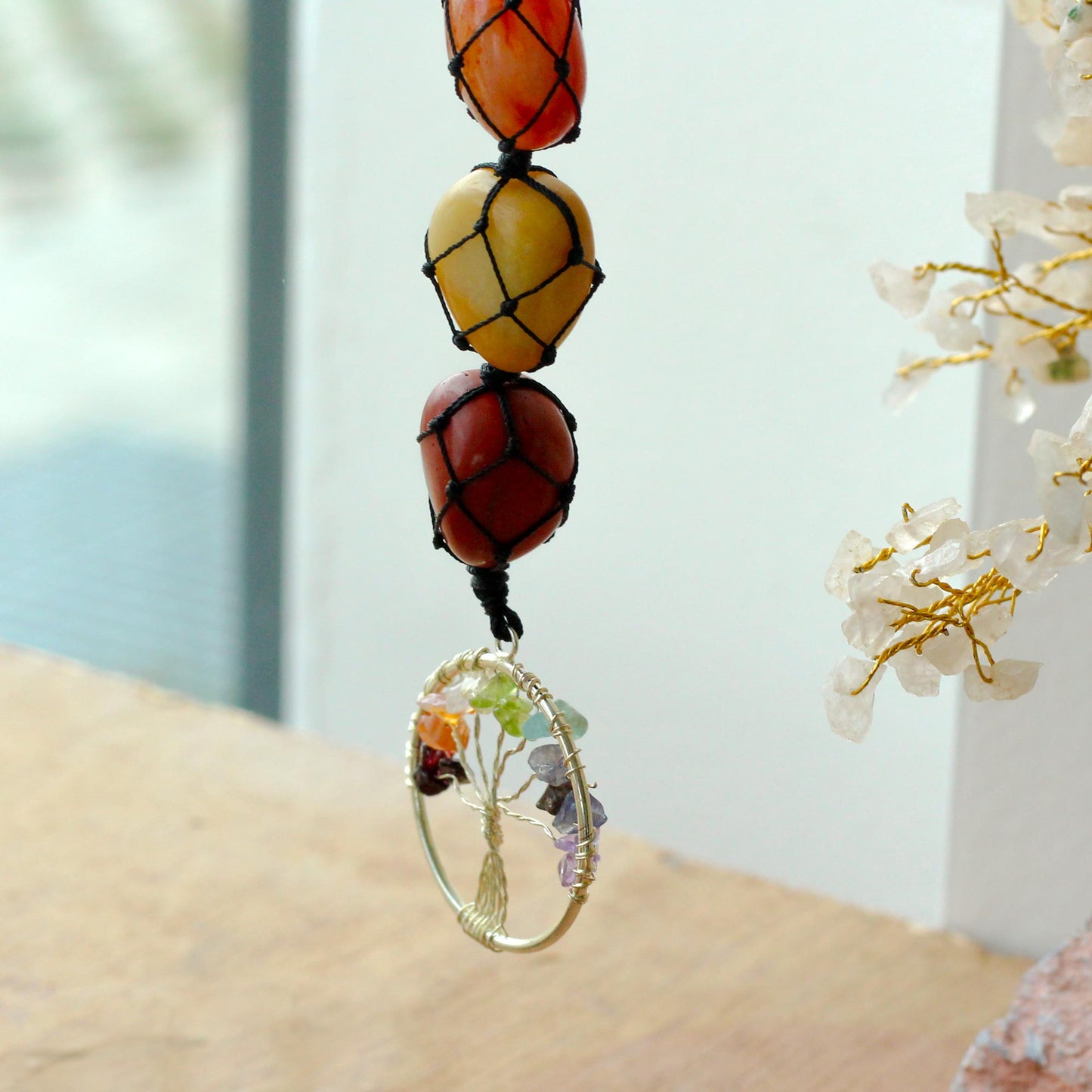 Hanging Chakra Stone  Pendant - Tree of Life