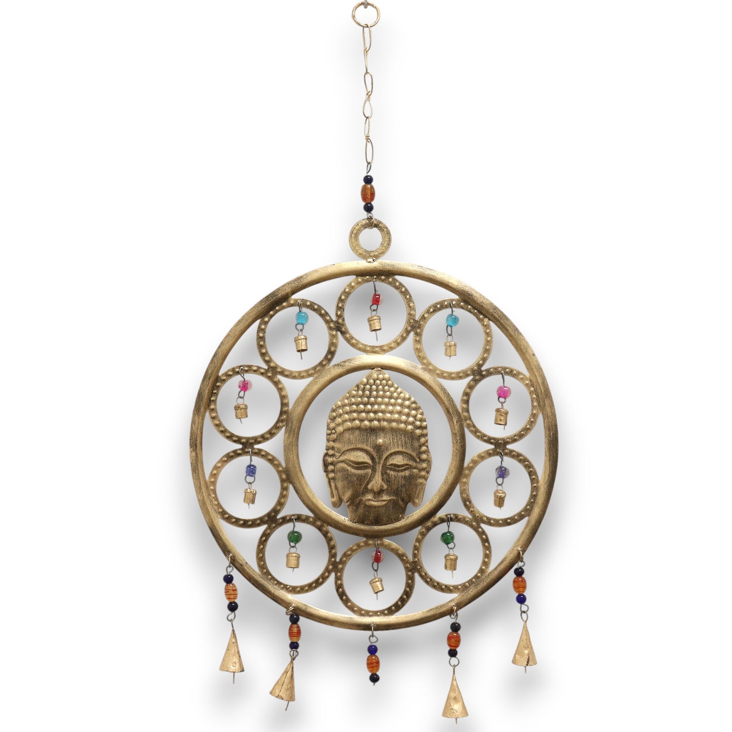 Indian Chimes - Lrg Buddha  Face 15 Bell Chimes - 36cm